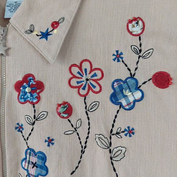 Alfred Dunner Womens Jacket 12 Embroidered Star Zipper Pockets Floral Grandma 80 - Picture 16 of 16